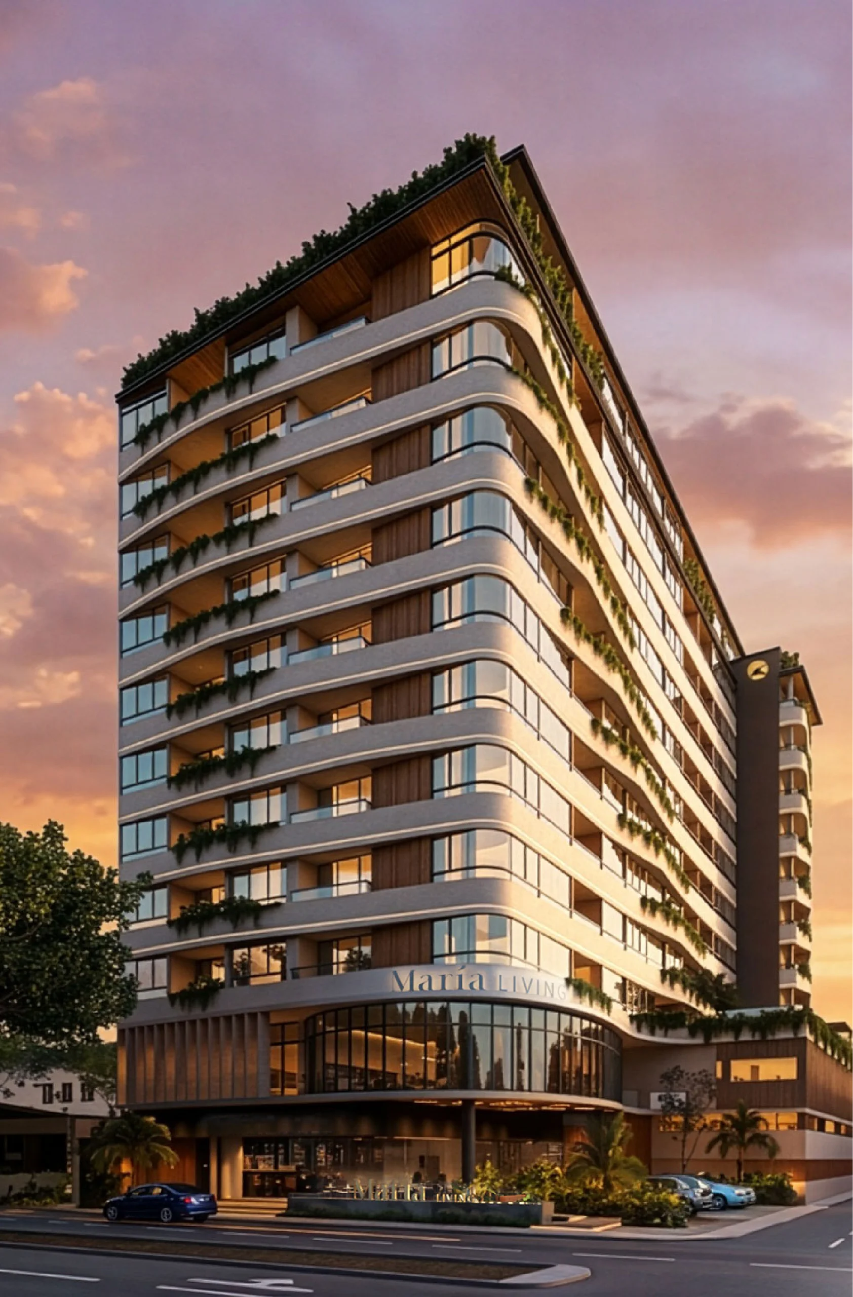 Render exterior edificio María Living Apartments, Colonia Campestre, Merida Yucatan